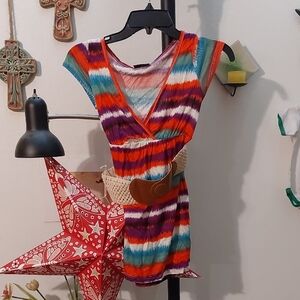 Vintage Y2K Cap Sleeve Baby Doll Tee With Big Belt